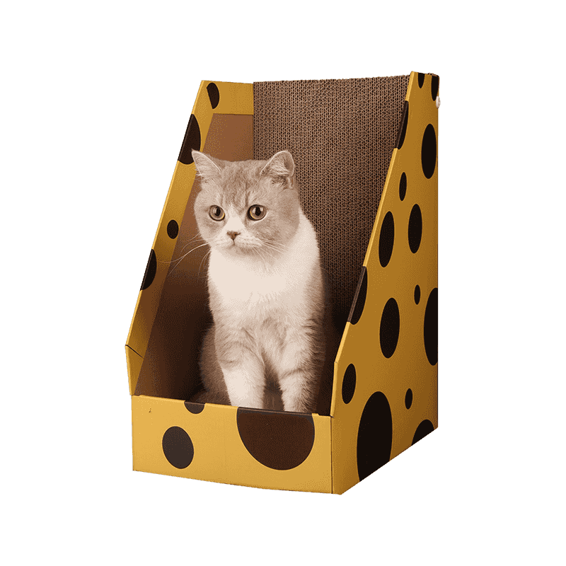 Casa para gatos en forma de L de papel corrugado