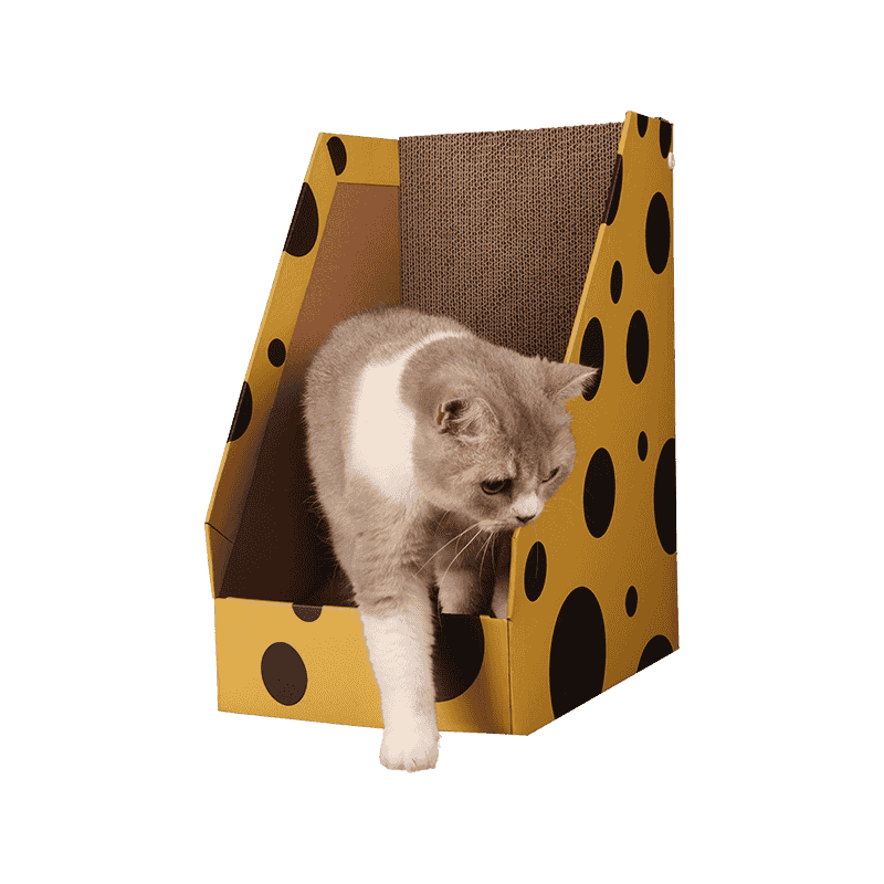 Casa para gatos en forma de L de papel corrugado