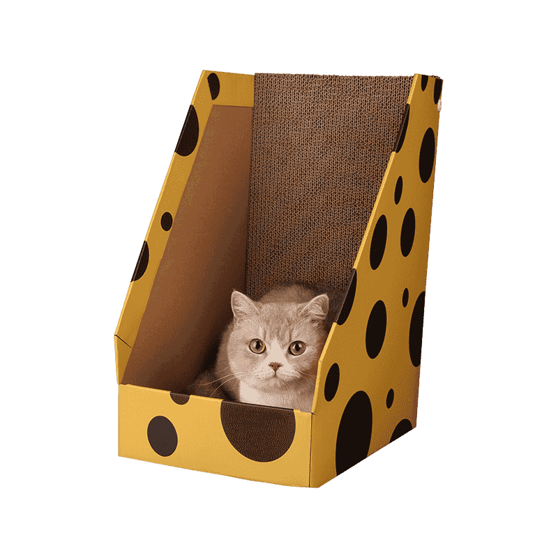 Casa para gatos en forma de L de papel corrugado