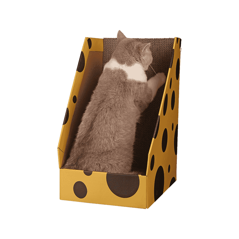 Casa para gatos en forma de L de papel corrugado