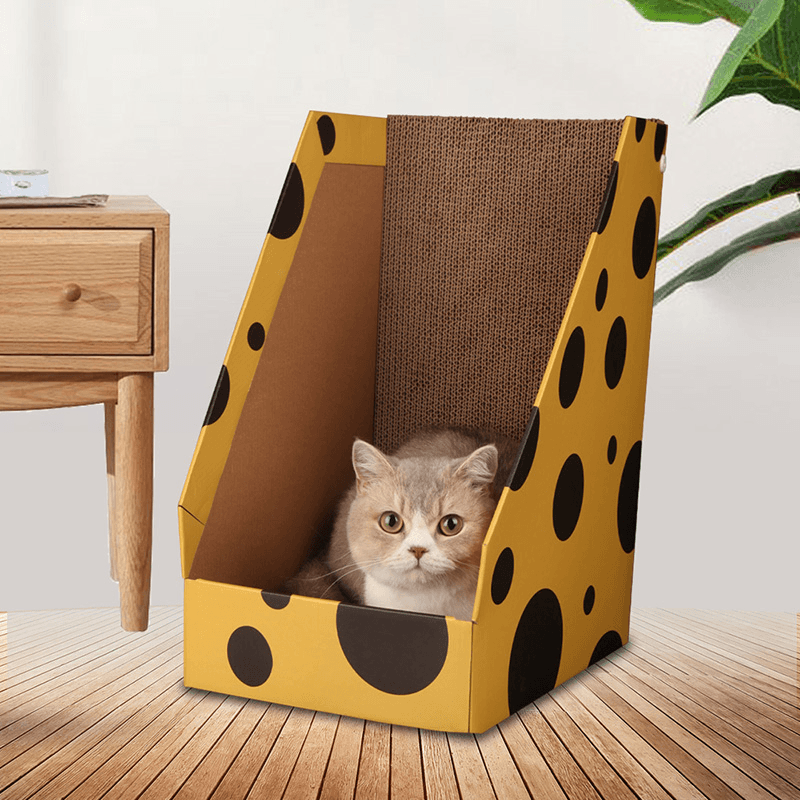 Casa para gatos en forma de L de papel corrugado